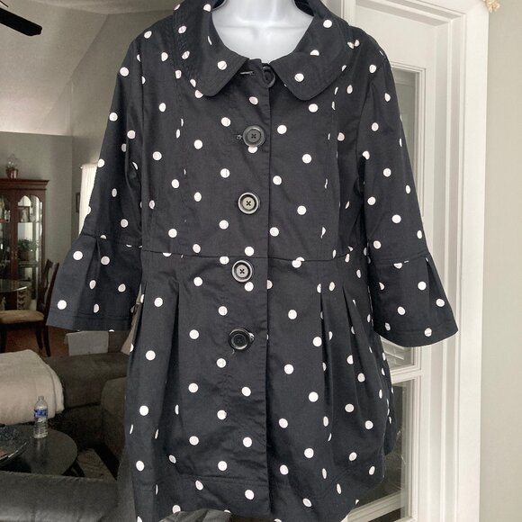 Eden Court Black White Polka Dot Trench Coat X Large - Picture 1 of 8